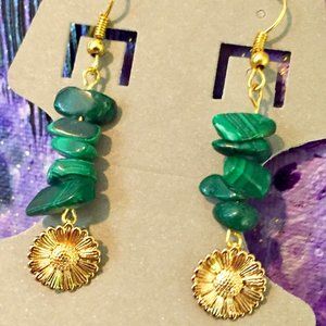 Oh Malachite Sunflower Earrings - Green Malachite stones with Sunflower dangle